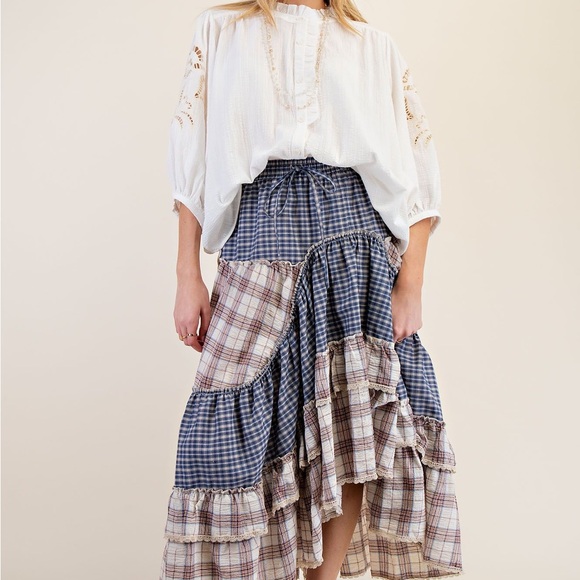 Easel Blue and Cream Plaid Maxi Skirt - Picture 2 of 2